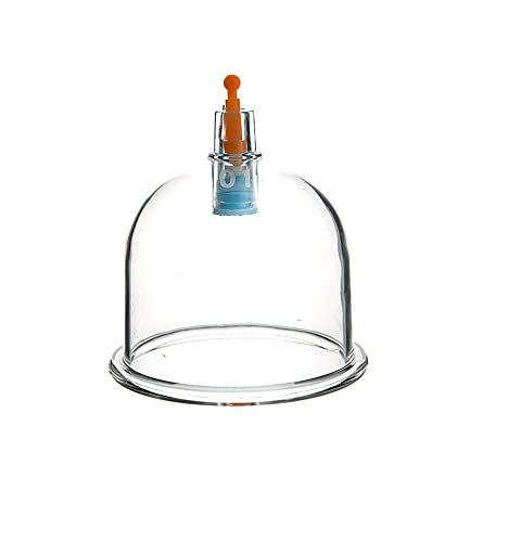 Clear glass dome with a small bottle inside on a white background
