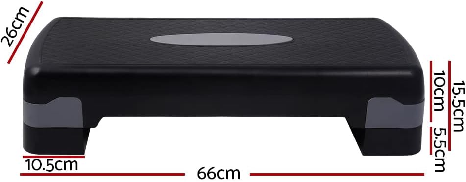 Black step platform with measurements indicated