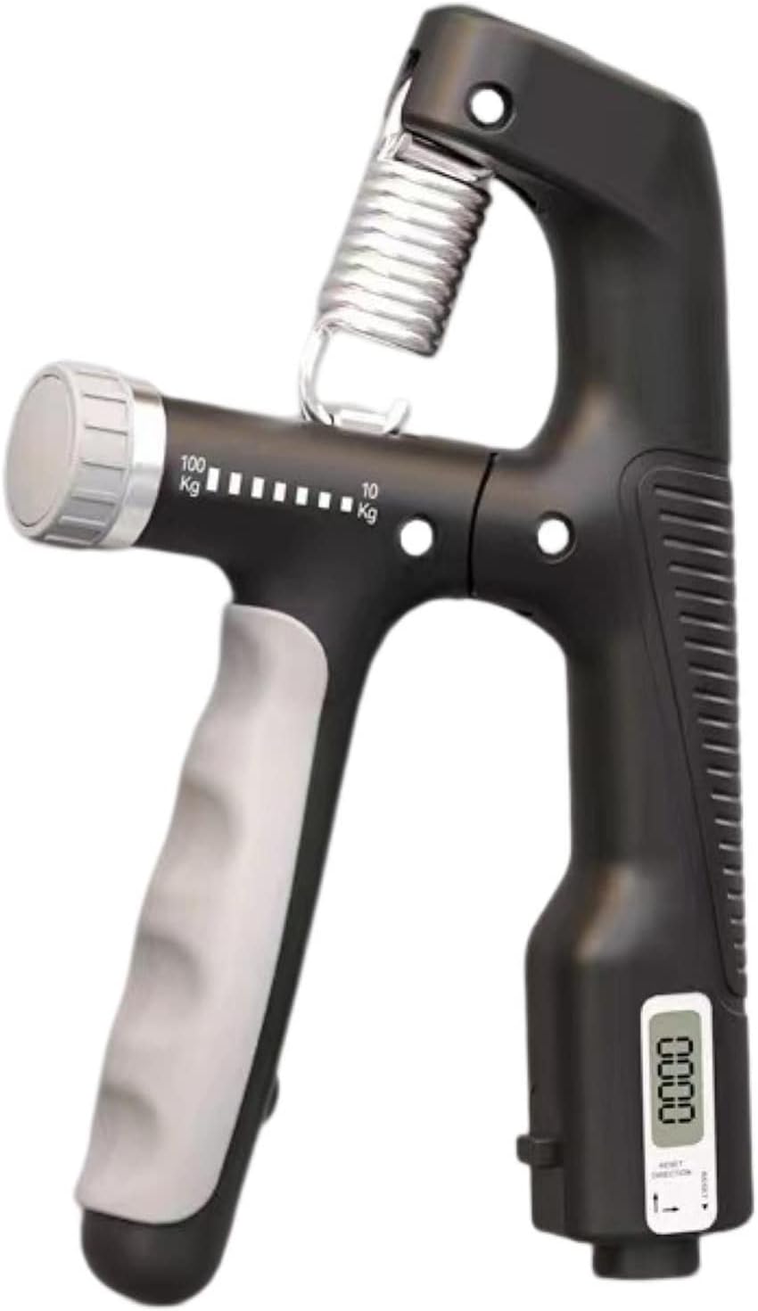 Hand grip strengthener with digital display on a white background