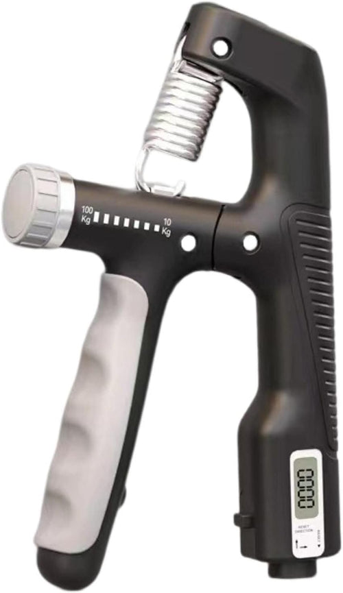 Hand grip strengthener with digital display on a white background