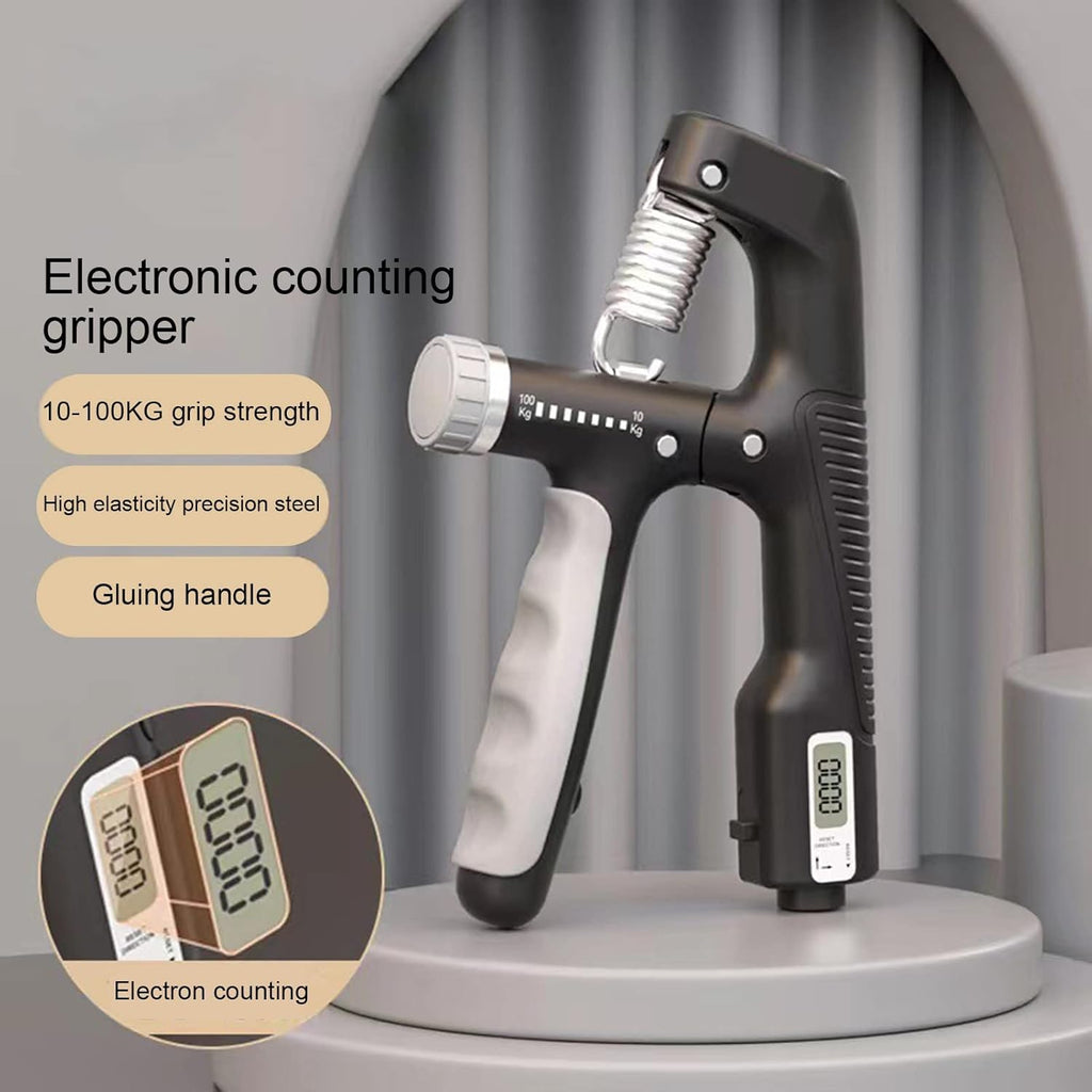 Electronic counting gripper with digital display on a gray background