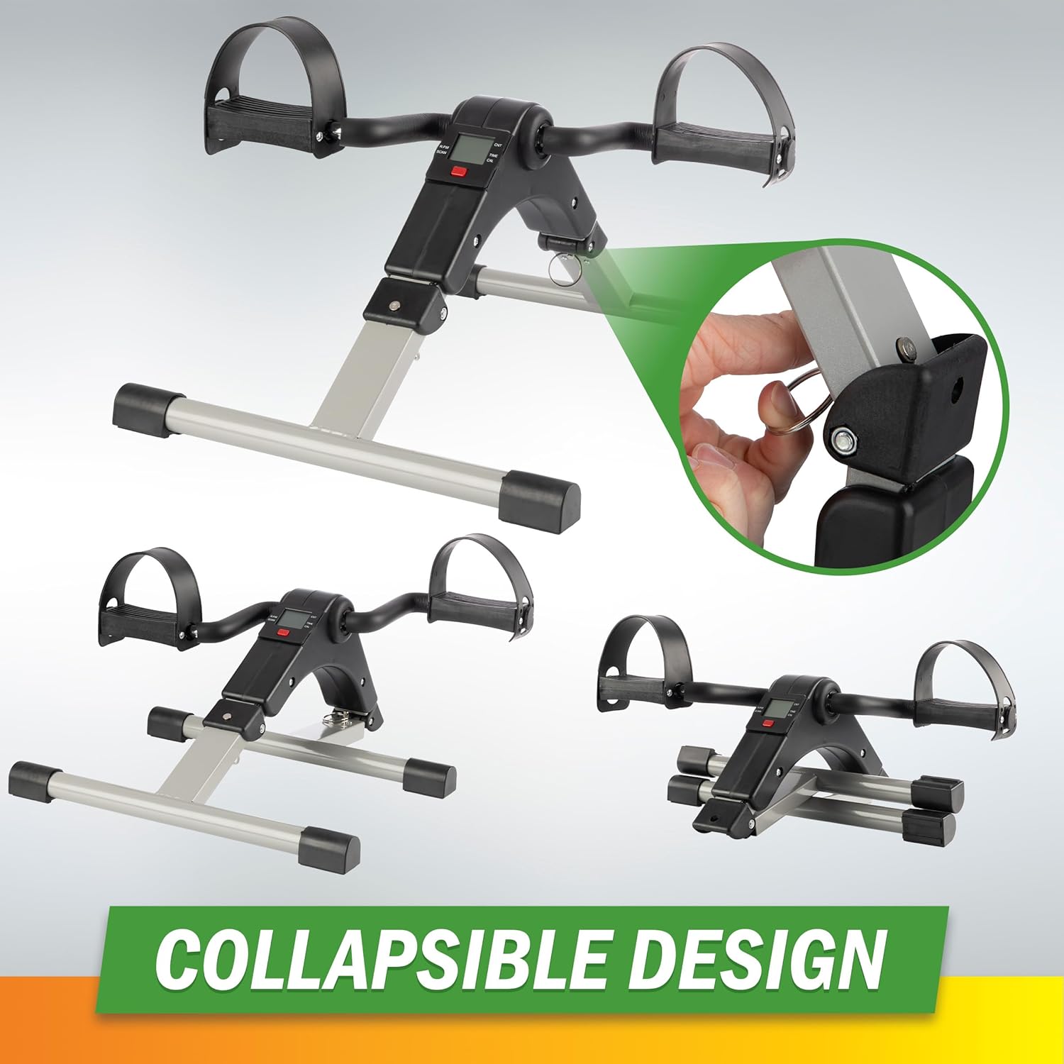 Collapsible exercise bike with a focus on its design and portability.