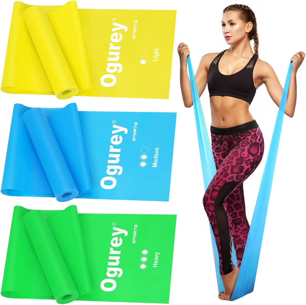 Woman exercising with Ogurey resistance bands on a white background