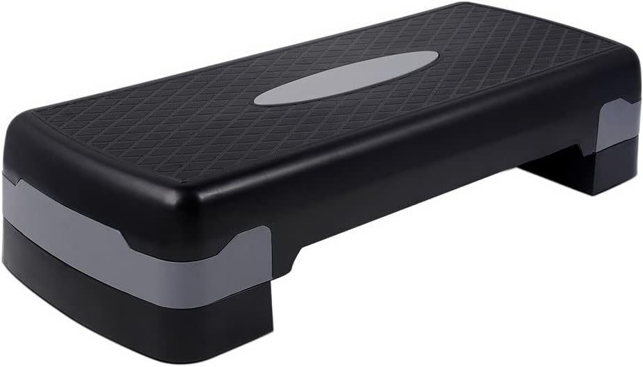 Black and gray step platform on a white background