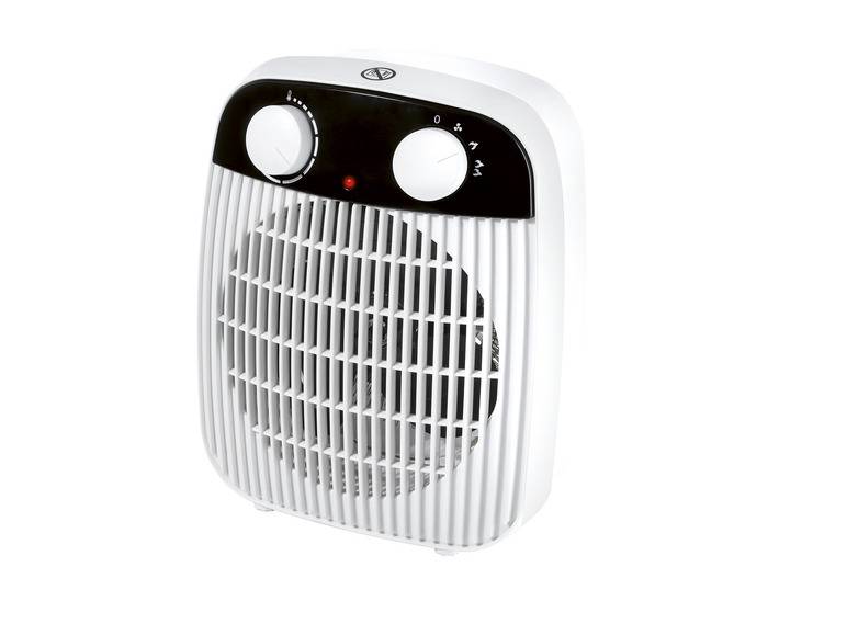 White electric heater with black top on a white background