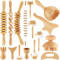 Collection of various wooden massage tools on a white background